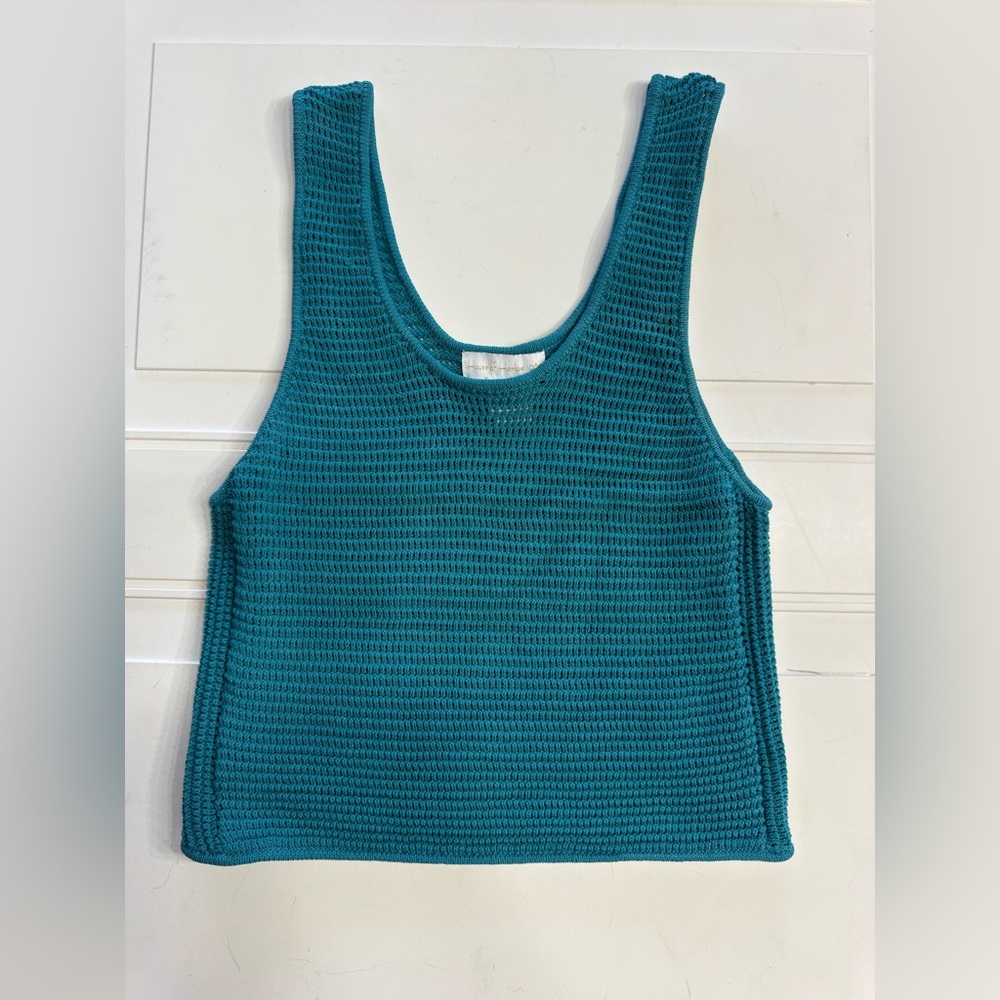 House of Harlow 1960 Women’s Sz M Blue Green Open Knit Mesh Net Tank Top